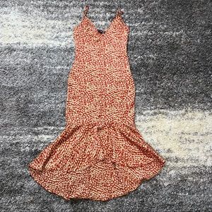 *SOLD* Red Leopard Print Frill Hem Midi Dress